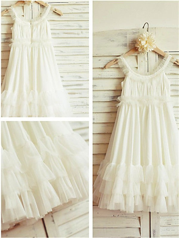 Straps Chiffon Ruffles Tea-Length A-line/Princess Sleeveless Flower Girl Dresses