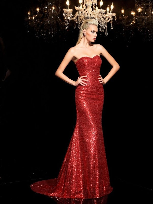 Sleeveless Sheath/Column Sequin Sweetheart Long Sequins Dresses