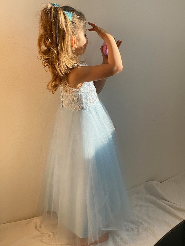 Tulle A-Line/Princess Ankle-Length Sleeveless Scoop Lace Flower Girl Dresses