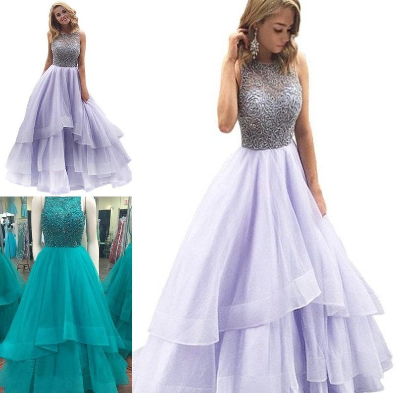 Floor-Length Ball Gown Sleeveless Scoop Beading Organza Dresses