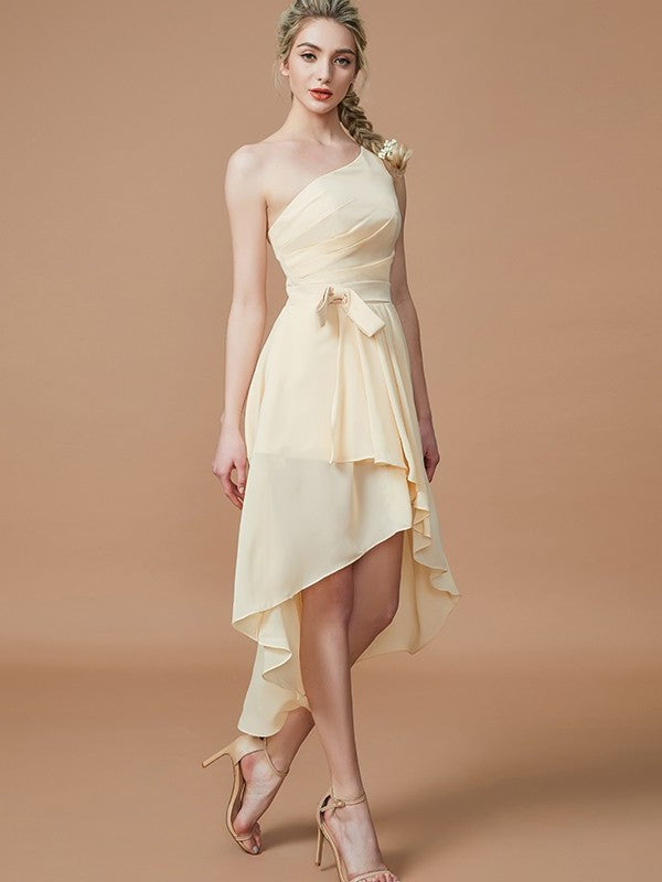 Asymmetrical One-Shoulder A-Line/Princess Sleeveless Layers Chiffon Bridesmaid Dresses