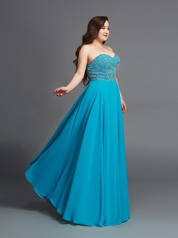 Sleeveless Beading Long Sweetheart A-Line/Princess Chiffon Plus Size Dresses