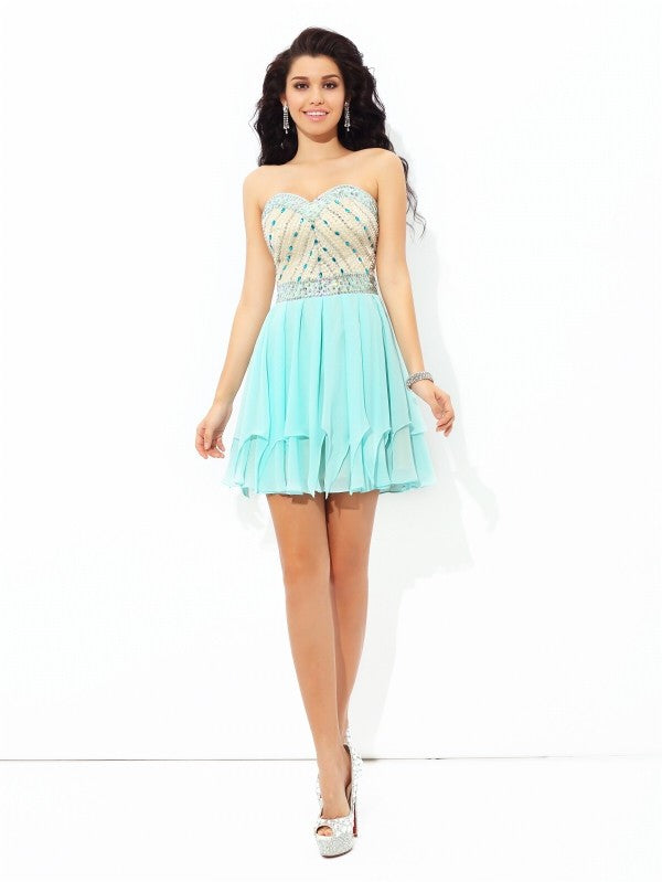 A-Line/Princess Sweetheart Lexi Beading Short Homecoming Dresses Sleeveless Chiffon Cocktail Dresses