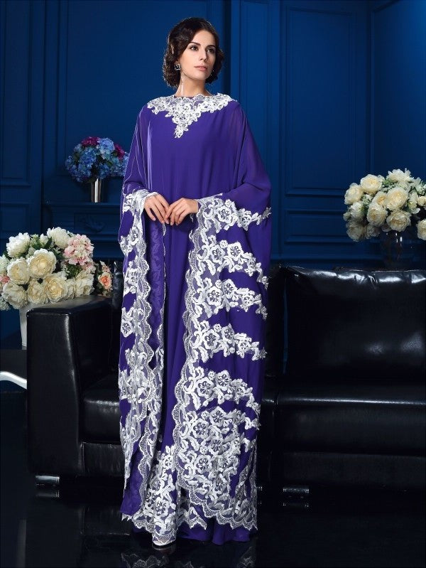 A-Line/Princess Chiffon Long Scoop Mother Long Sleeves Applique of the Bride Dresses