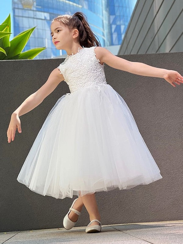 Knee-Length Tulle Lace Sleeveless Neck A-Line/Princess High Flower Girl Dresses