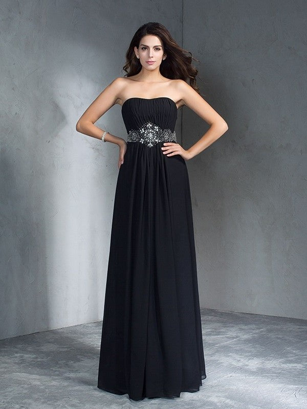 A-Line/Princess Beading Strapless Sleeveless Long Chiffon Dresses