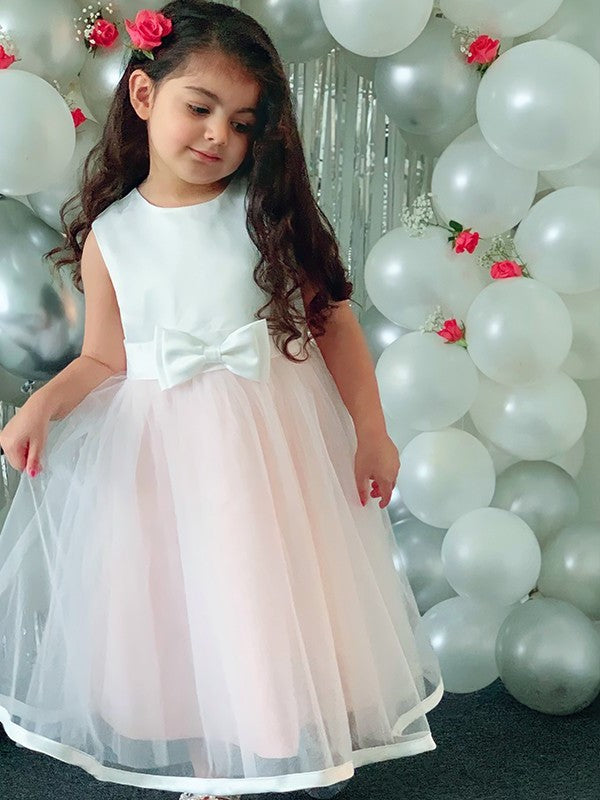 Organza Scoop Tea-Length A-Line/Princess Sleeveless Bowknot Flower Girl Dresses