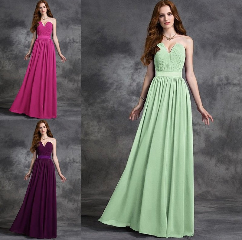 Ruched A-line/Princess Sleeveless Sweetheart Long Chiffon Bridesmaid Dresses