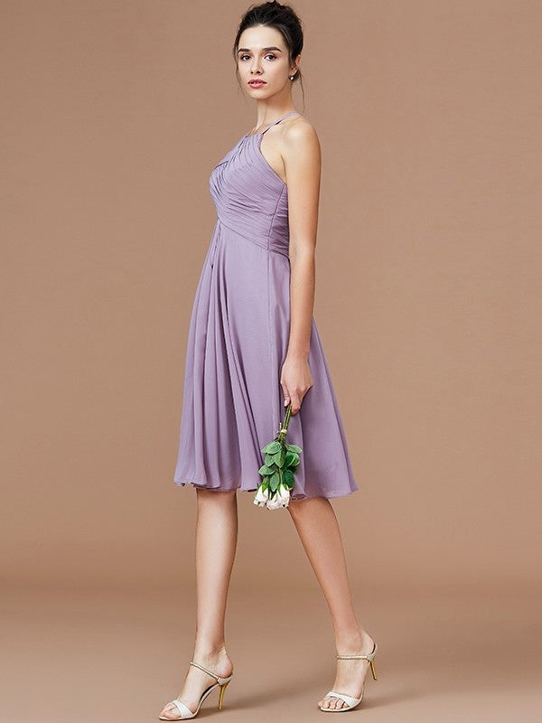 Short/Mini Sleeveless Halter Ruched A-Line/Princess Chiffon Bridesmaid Dresses