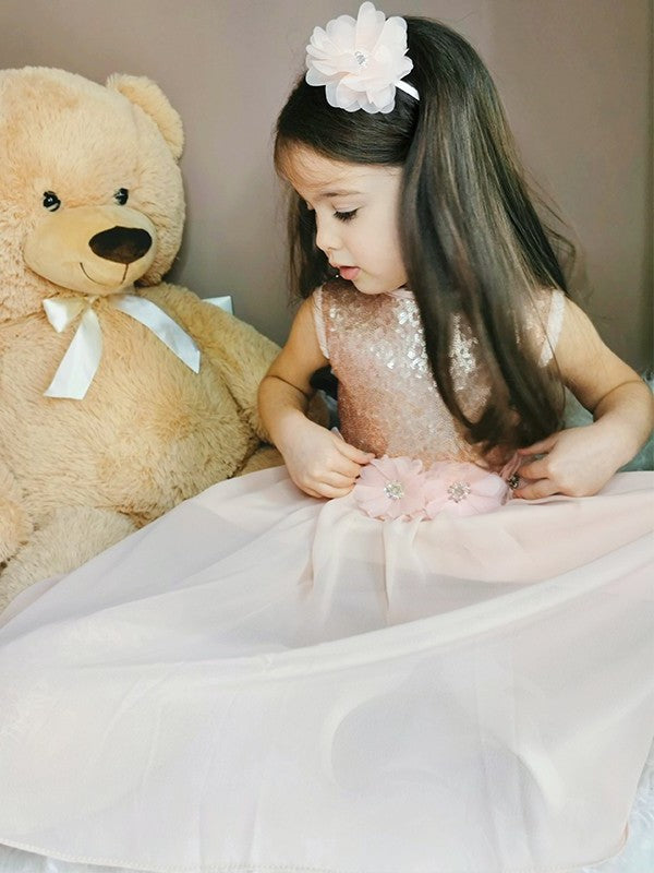 Scoop A-Line/Princess Sequin Sleeveless Chiffon Floor-Length Flower Girl Dresses