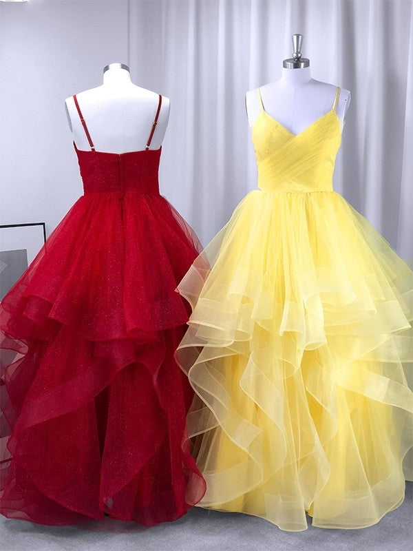 Sleeveless Spaghetti A-Line/Princess Ruffles Straps Organza Floor-Length Dresses