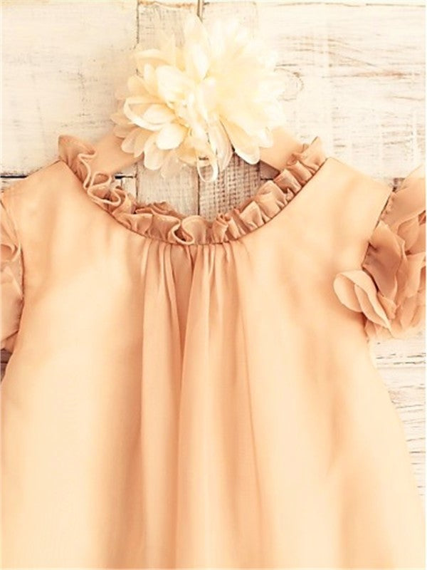 Chiffon Scoop Short Sleeves Tea-Length A-line/Princess Flower Girl Dresses