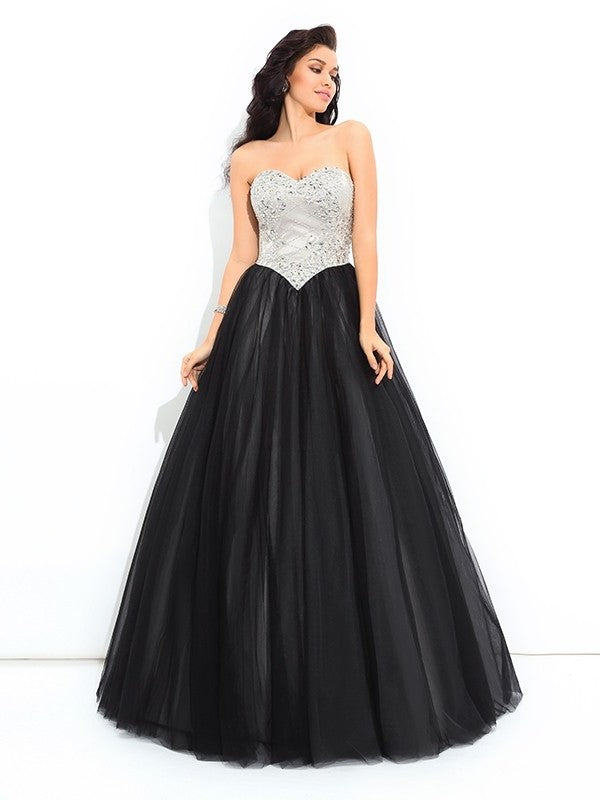 Sweetheart Paillette Ball Long Sleeveless Gown Net Quinceanera Dresses