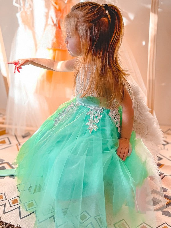 Sleeveless Knee-Length Applique A-Line/Princess Scoop Tulle Flower Girl Dresses