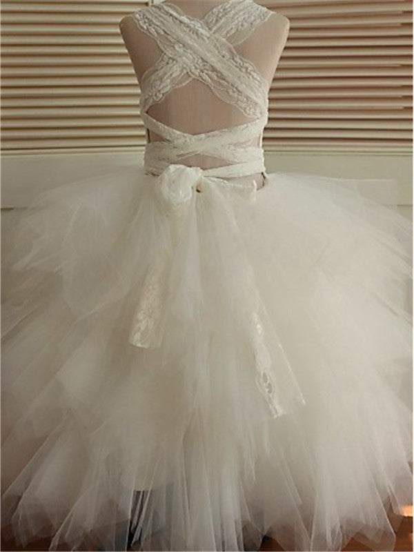 Gown Lace Ankle-Length Sleeveless Tulle Scoop Ball Flower Girl Dresses