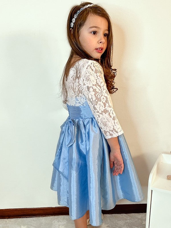 Sleeves Scoop Knee-Length Taffeta A-Line/Princess 3/4 Lace Flower Girl Dresses