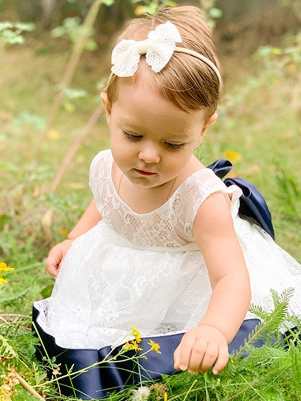 Bowknot Scoop Lace Sleeveless A-Line/Princess Tea-Length Flower Girl Dresses