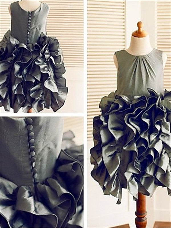 Ball Ruffles Straps Gown Tulle Sleeveless Tea-Length Flower Girl Dresses