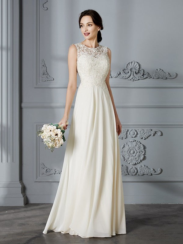 Chiffon Sleeveless Scoop A-Line/Princess Floor-Length Wedding Dresses