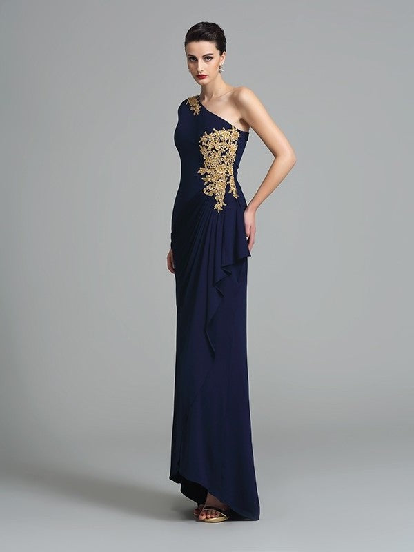 Sheath/Column Long Embroidery Sleeves One-Shoulder Long Spandex Dresses