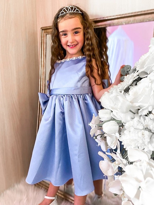 Bowknot Knee-Length A-Line/Princess Scoop Sleeveless Satin Flower Girl Dresses