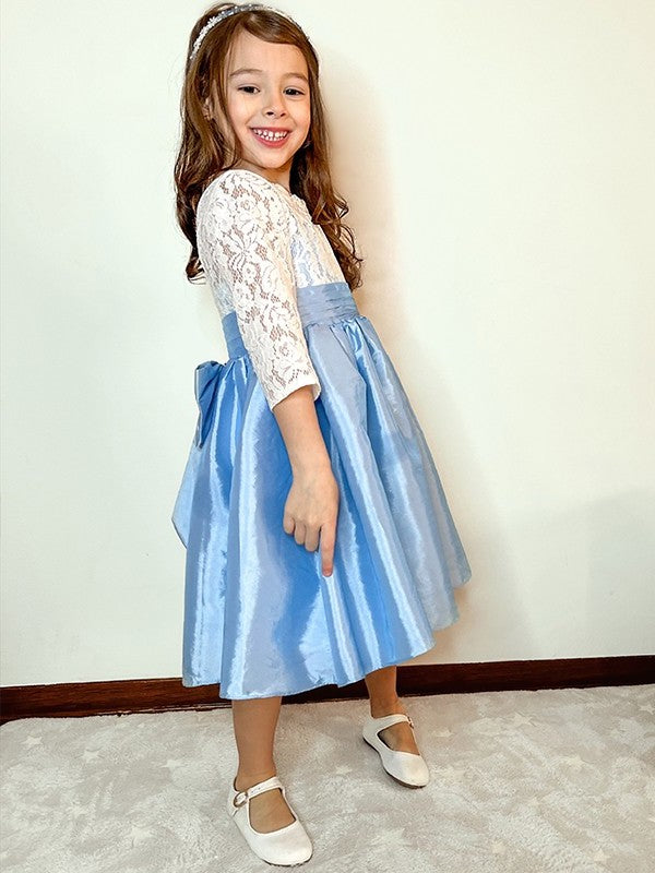 Sleeves Scoop Knee-Length Taffeta A-Line/Princess 3/4 Lace Flower Girl Dresses