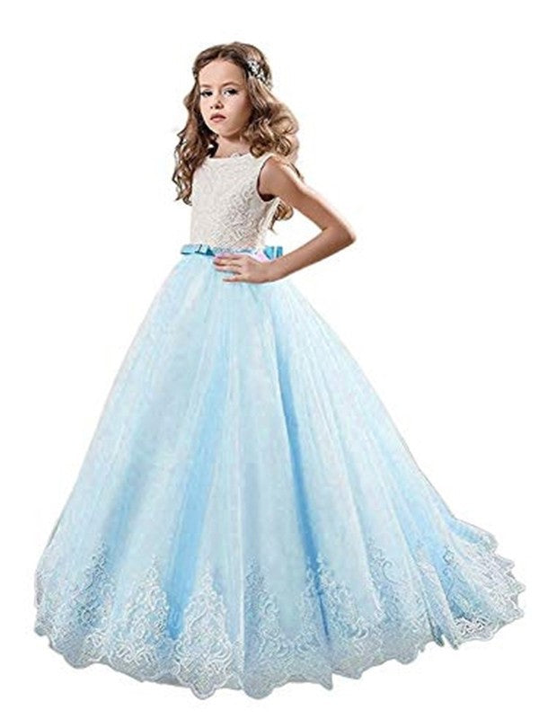 Gown Train Ball Jewel Sweep/Brush Tulle Lace Sleeveless Flower Girl Dresses