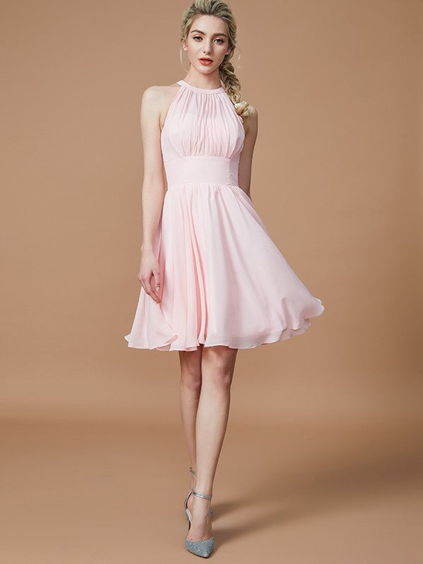 A-Line/Princess Knee-Length Chiffon Sleeveless Scoop Bridesmaid Dresses