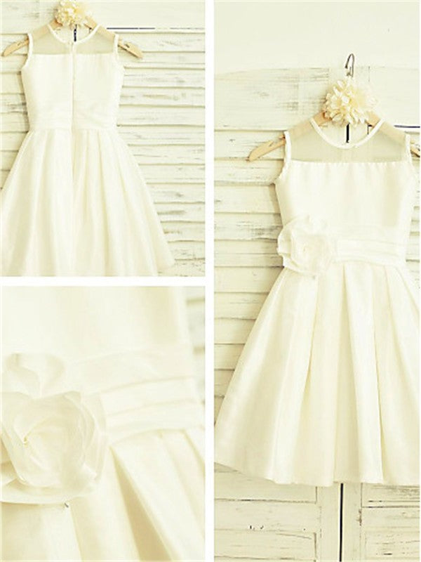 Flower A-line/Princess Hand-made Chiffon Scoop Tea-Length Sleeveless Flower Girl Dresses