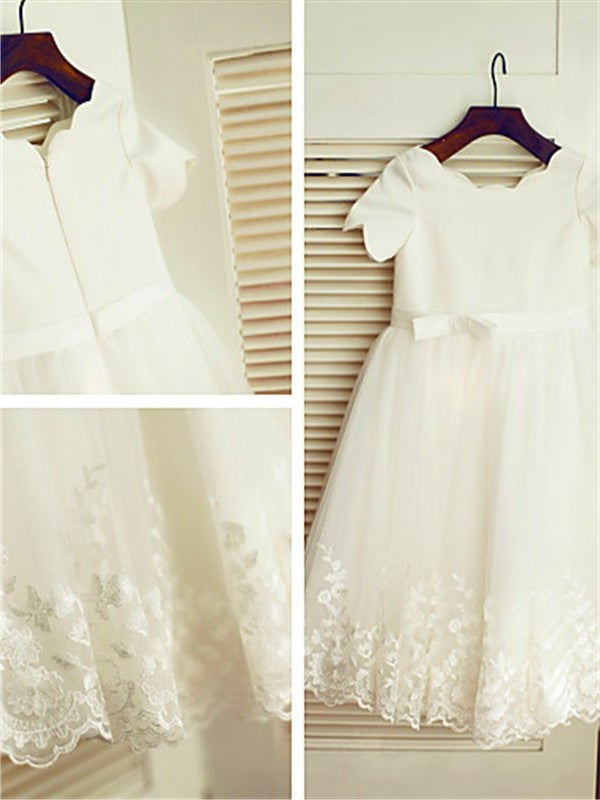 Scoop Sleeves Short Tea-Length Lace A-line/Princess Flower Girl Dresses