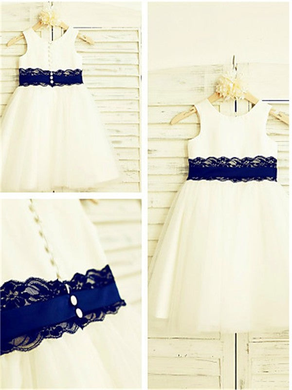 A-line/Princess Tea-Length Lace Sleeveless Scoop Tulle Flower Girl Dresses