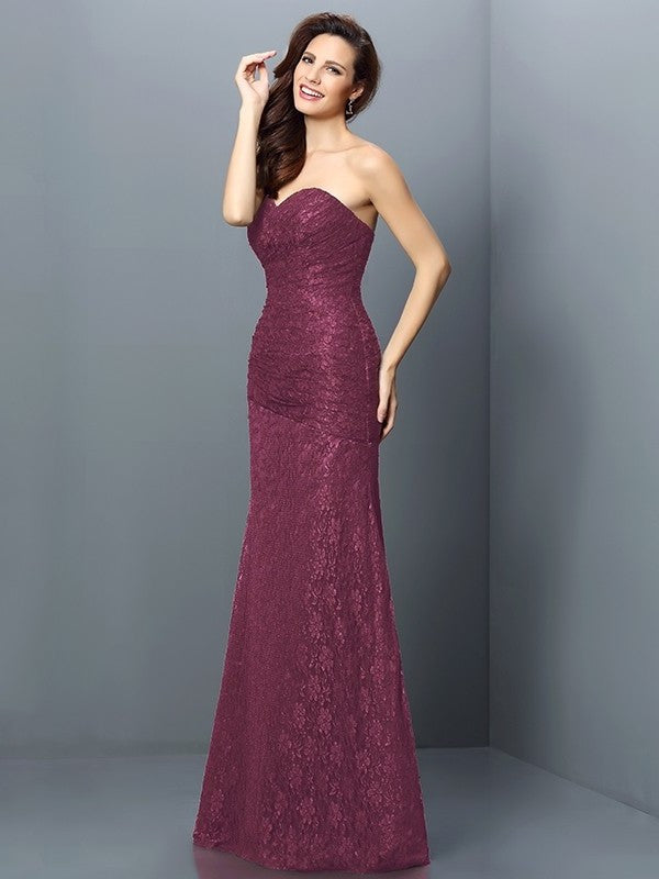 Lace Long Sweetheart A-Line/Princess Sleeveless Satin Bridesmaid Dresses