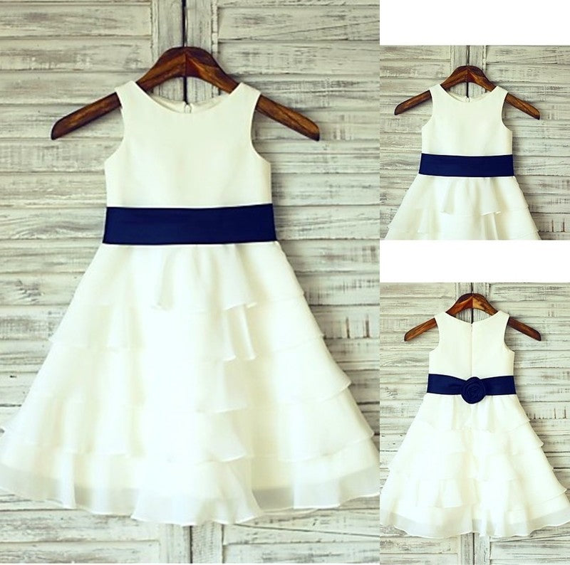 Scoop Tea-Length Sleeveless A-line/Princess Chiffon Ruffles Flower Girl Dresses