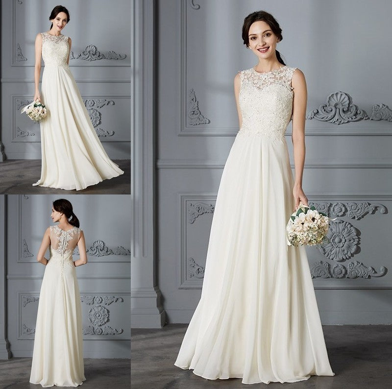 Chiffon Sleeveless Scoop A-Line/Princess Floor-Length Wedding Dresses