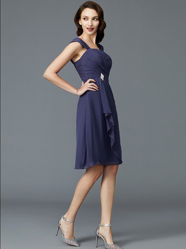 Straps of Sleeveless Mother Sheath/Column Knee-Length Chiffon the Bride Dresses