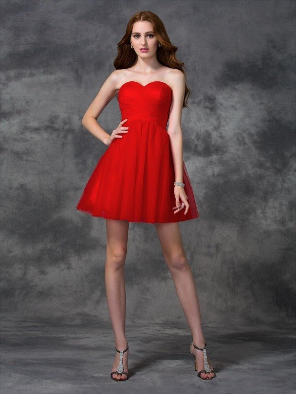 Homecoming Dresses Alondra A-line/Princess Sweetheart Ruffles Sleeveless Short Net Cocktail Dresses