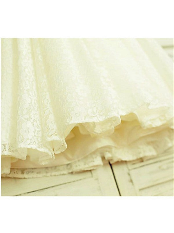 Tea-Length Bowknot Sleeveless Lace A-line/Princess Scoop Flower Girl Dresses