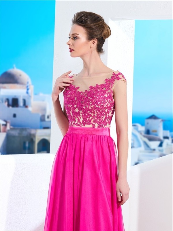 Train Sweep/Brush Sleeveless Neck A-Line/Princess Sheer Applique Chiffon Dresses