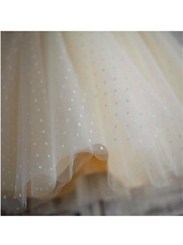 Sleeveless Tea-Length Hand-made Tulle Flower Scoop A-line/Princess Flower Girl Dresses