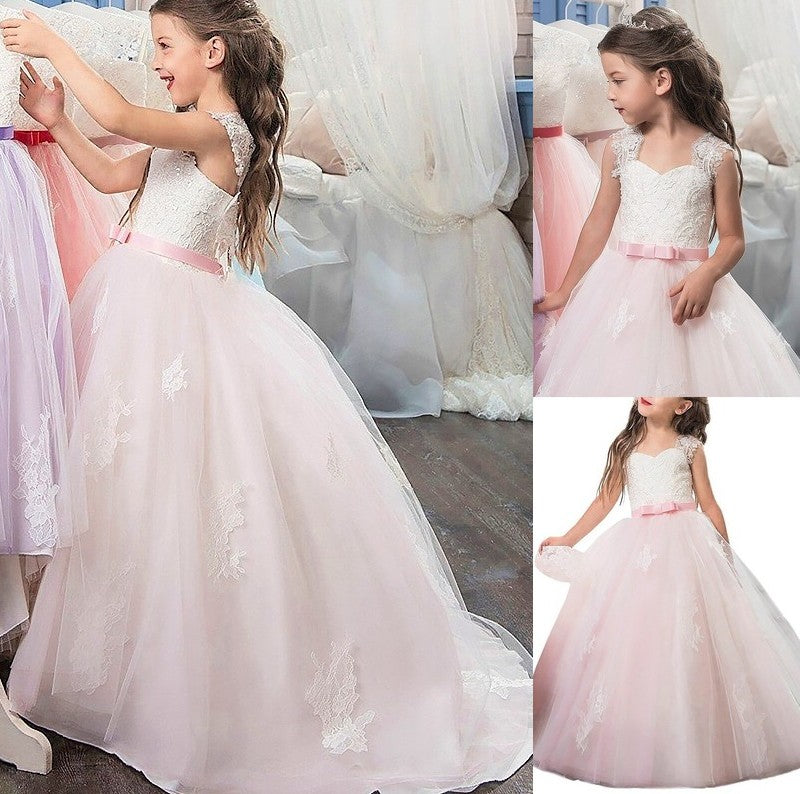 Sleeveless Tulle Gown Bowknot Sweetheart Floor-Length Ball Flower Girl Dresses