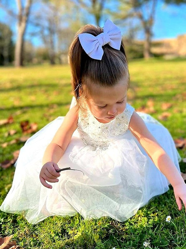 Sleeveless Bowknot Tulle Ankle-Length A-Line/Princess Scoop Flower Girl Dresses