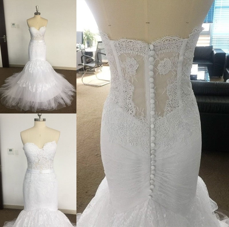 Lace Tulle Trumpet/Mermaid Train Sweetheart Court Sleeveless Wedding Dresses