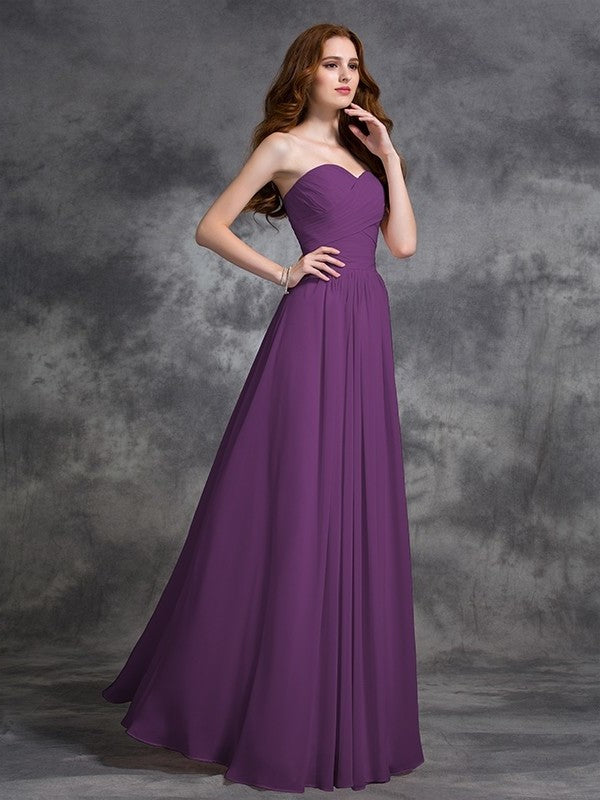 Sweetheart A-line/Princess Long Sleeveless Ruched Chiffon Bridesmaid Dresses