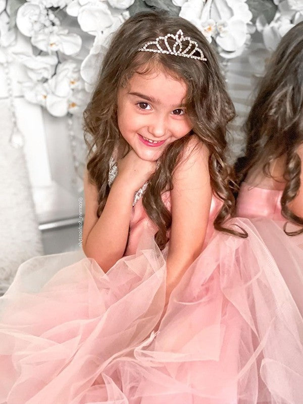 Tulle A-Line/Princess Scoop Tea-Length Sleeveless Beading Flower Girl Dresses