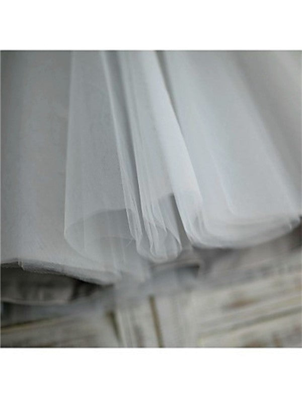 Sequin Tulle Short Sleeves A-line/Princess Tea-Length Scoop Flower Girl Dresses