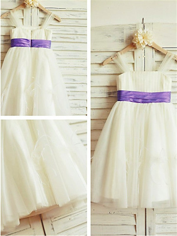 Straps Tea-Length A-line/Princess Tulle Ruffles Sleeveless Flower Girl Dresses