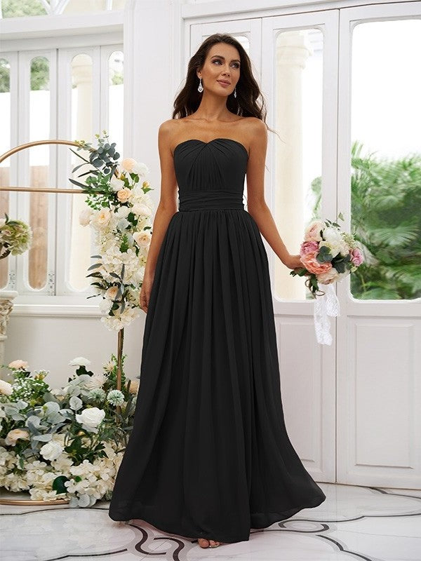 Strapless Chiffon Sleeveless A-Line/Princess Ruffles Floor-Length Bridesmaid Dresses