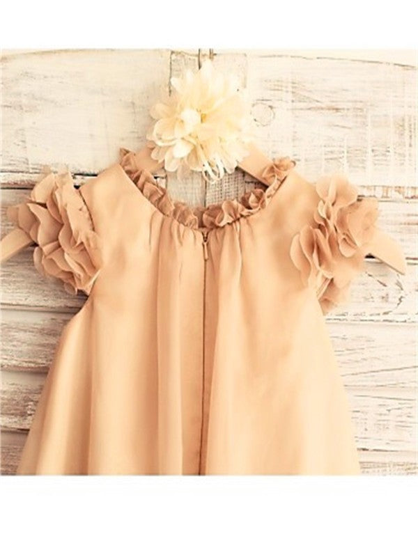 Chiffon Scoop Short Sleeves Tea-Length A-line/Princess Flower Girl Dresses