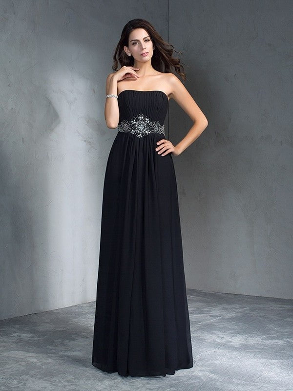 A-Line/Princess Beading Strapless Sleeveless Long Chiffon Dresses