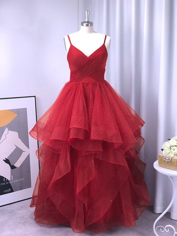 Sleeveless Spaghetti A-Line/Princess Ruffles Straps Organza Floor-Length Dresses